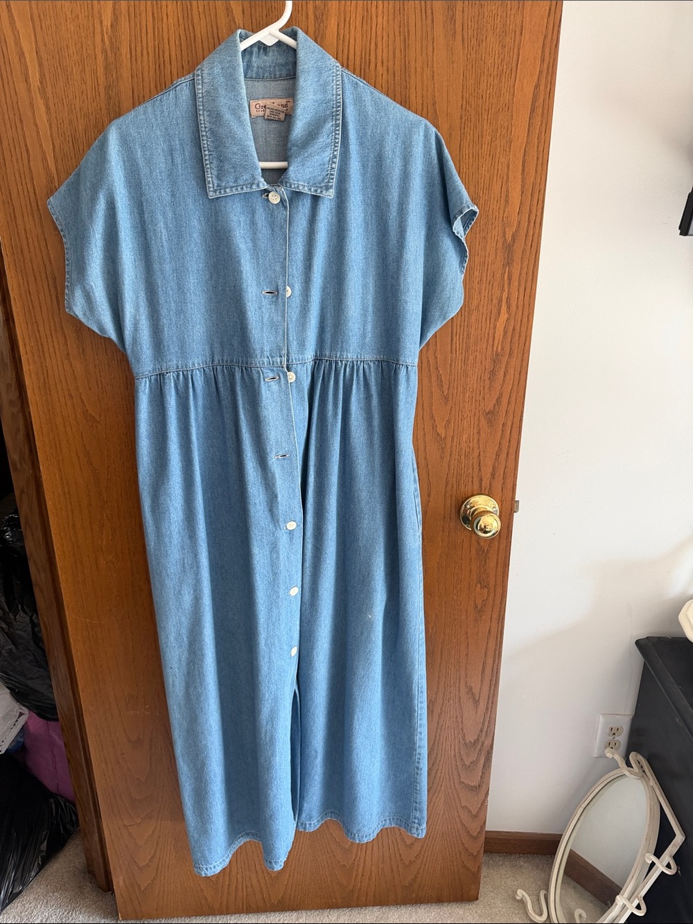 Light Blue Denim Button-Front Midi Dress